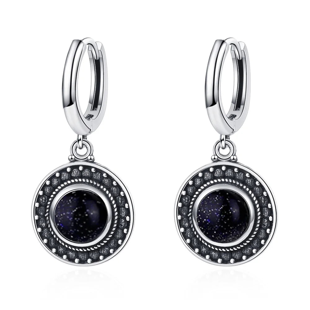 New Elegant Natural Kyanite S925 Silver Drop Earrings for Women Vintage Jewelry Wedding Engagement Hoop Earrings Gifts