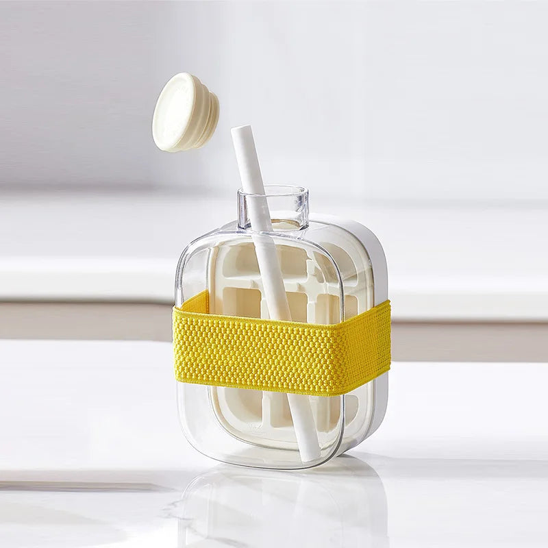 Ice Cube Tray Press Ice Maker with Lid Food Grade Cooling Ice Mold 2 in 1 Ice Straw Water Bottle for Summer Cooling Drinks