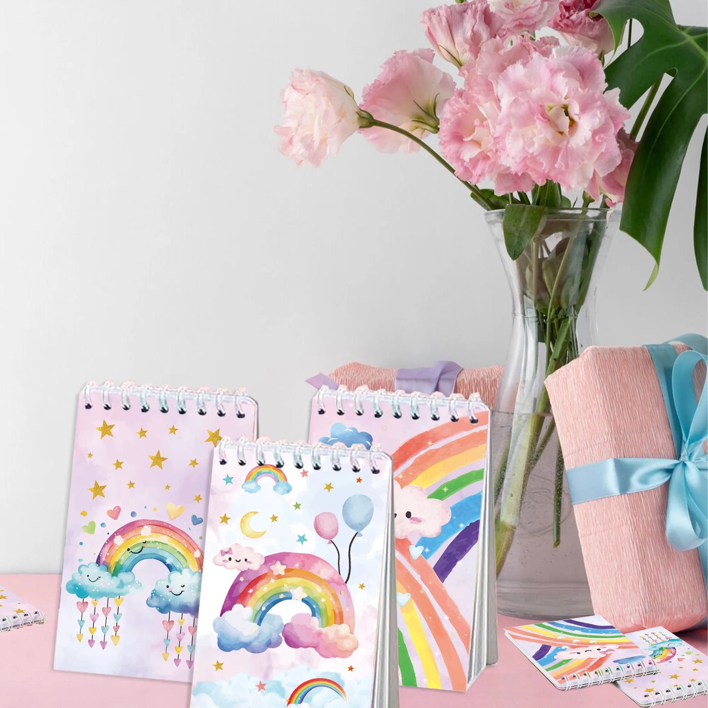 8pcs Rainbow Themed Mini Spiral Pocket Notebooks Memo Pad Coil Booklet Notepads For Gifts Office Stationery School Diaries