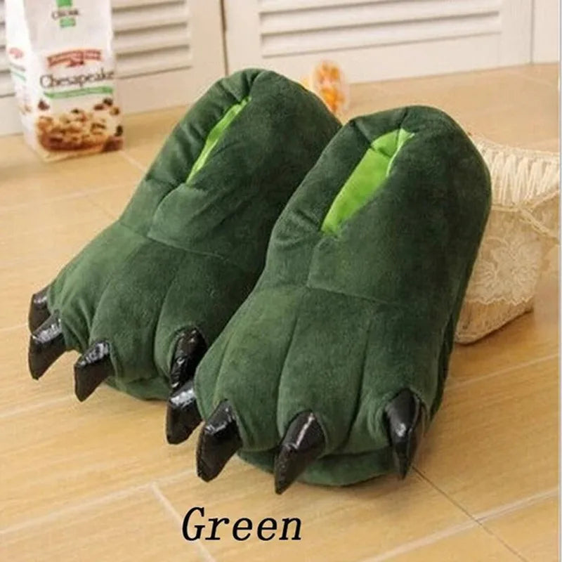 Winter Warm Soft Indoor Floor Slippers Women Men Shoes Paw Funny Animal Christmas Monster Dinosaur Claw Plush Home Random Lining