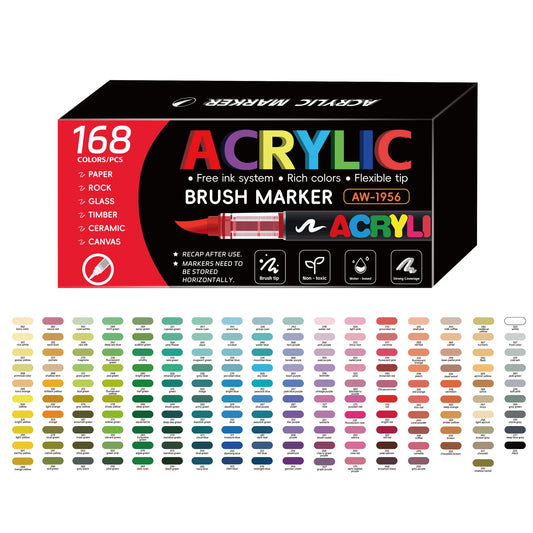 12-168 Colors Acrylic Paint Pen Marker Brush Tip Paint Marker For Rock Painting Wood Canvas Stone Christmas Gift DIY Craft