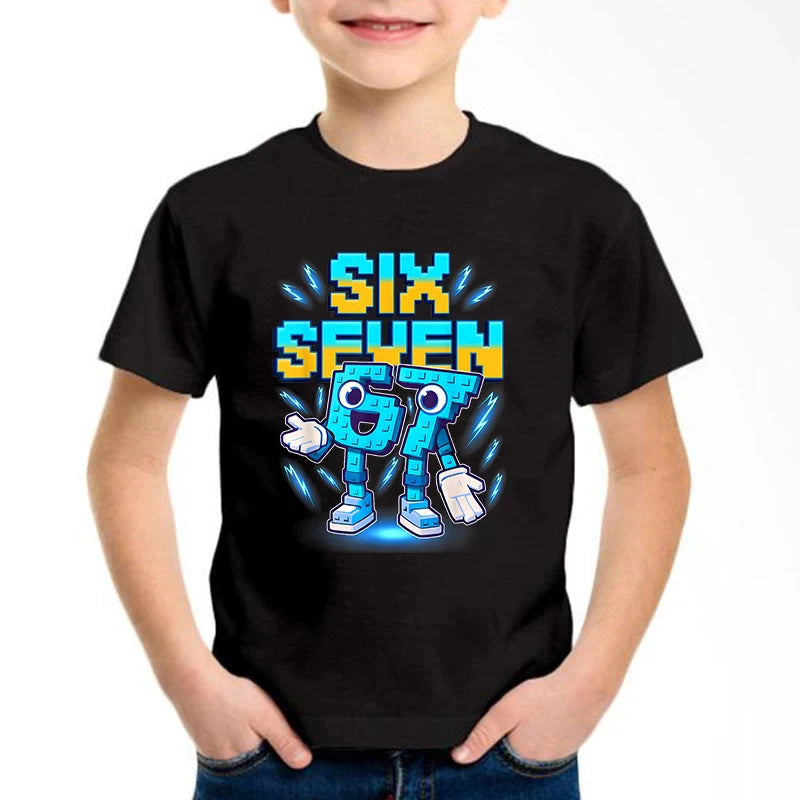 New Funny Six Seven Italian Brainrot 67 Number Graphic Print T-Shirt Boy/Girl Summer Short Sleeved Kids Comfortable Tshirt Top