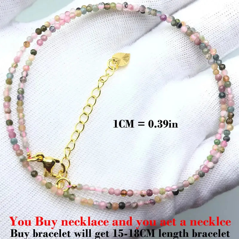 HOT Natural Stone 2mm Faceted Beads Necklace Crystal quartz Garnet agate Beaded Chains Fashion Simple Men Women Jewelry Gifts