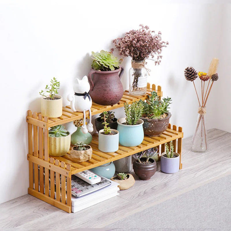 Made of Bamboo Flower Stand Potted Plant Shelf Flower Display Stand Bamboo Wood Storage Rack Garden Organizer