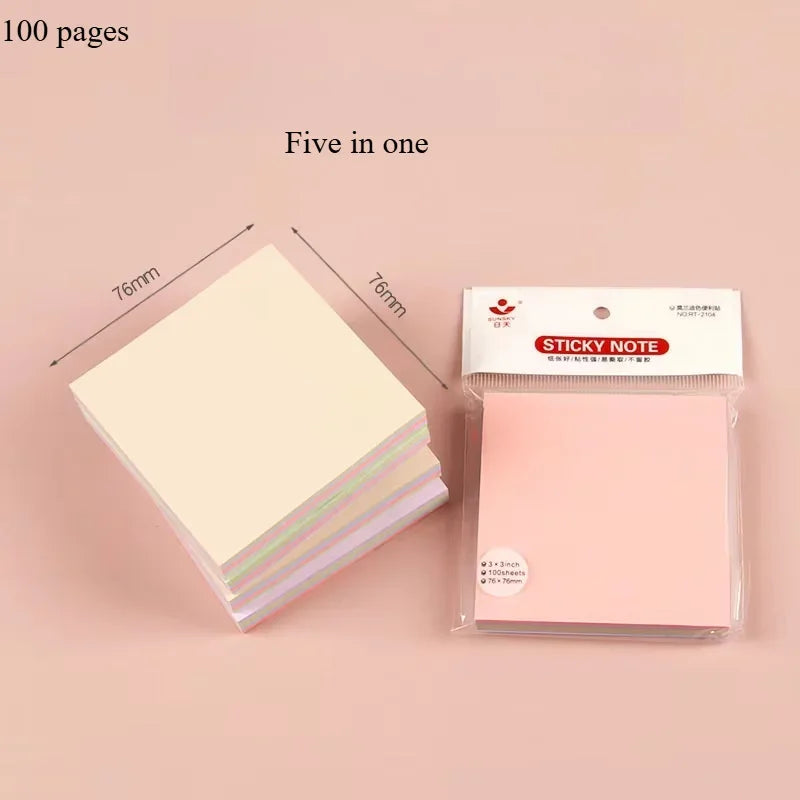 100 Sheets Full Stick Color Sticky Notes Pads Ins Style Memo Notepad Stationery for School Office Message Stickers Posted It
