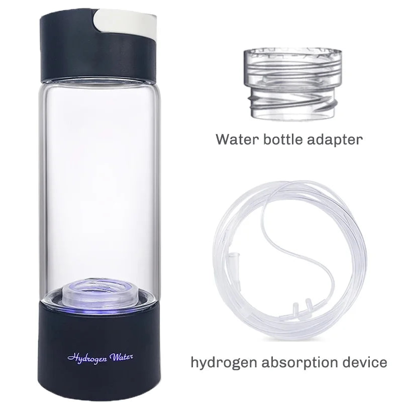 Hydrogen Water Bottle, Portable Hydrogen Water Ionizer Machine Generator Rechargeable Hydrogen Rich Water Glass Health Cup