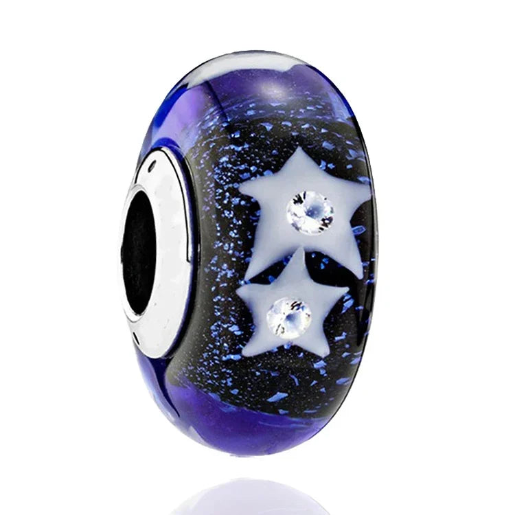 2025classic 925 Sterling Silver Colored Flower Leaf Cosmic Rainbow Murano Glass Charms Beads Fit DIY Bracelet Women Jewelry Gift