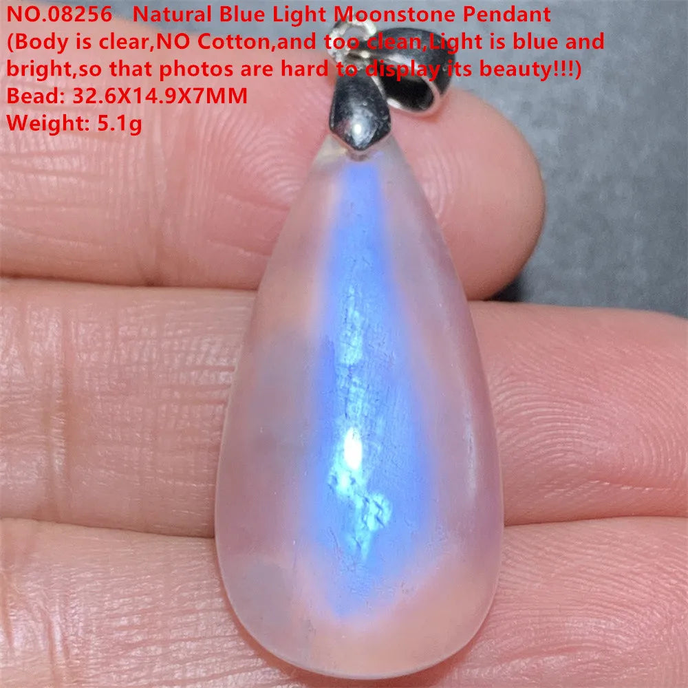 Natural Colorful Moonstone Pendants Necklaces Unusual Women Big Orange Blue Light Rainbow Moon Stones Bead Gemstone Jewelry S925