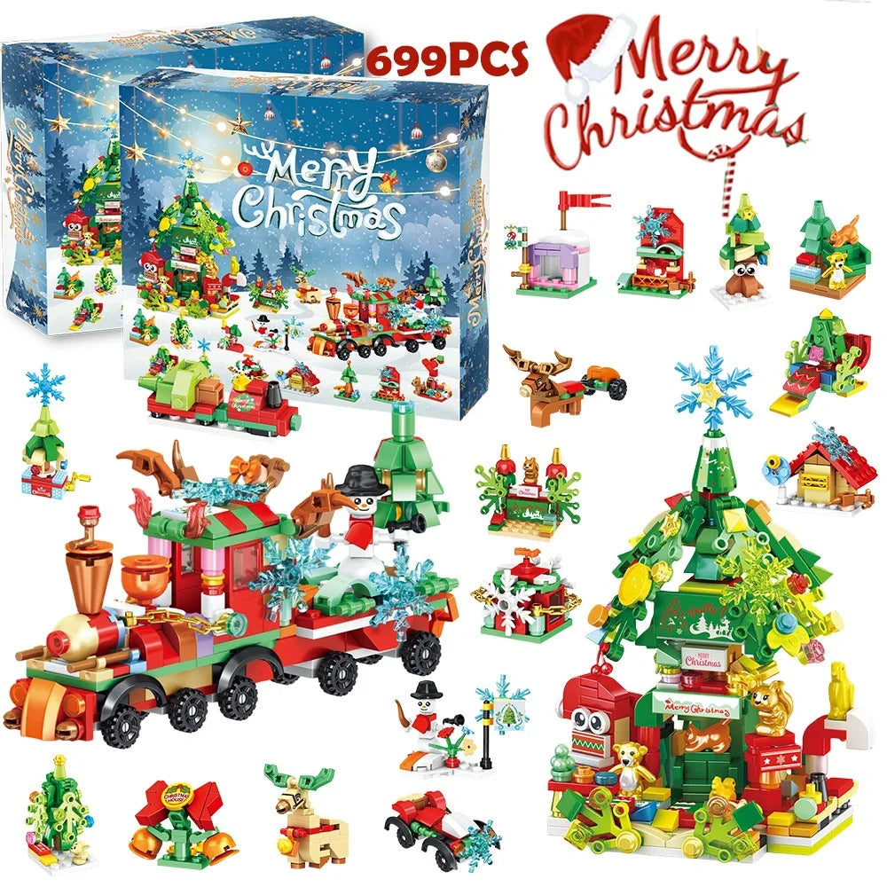 Christmas Train & Tree Brick Advent Calendar – 24-Day DIY Building Box