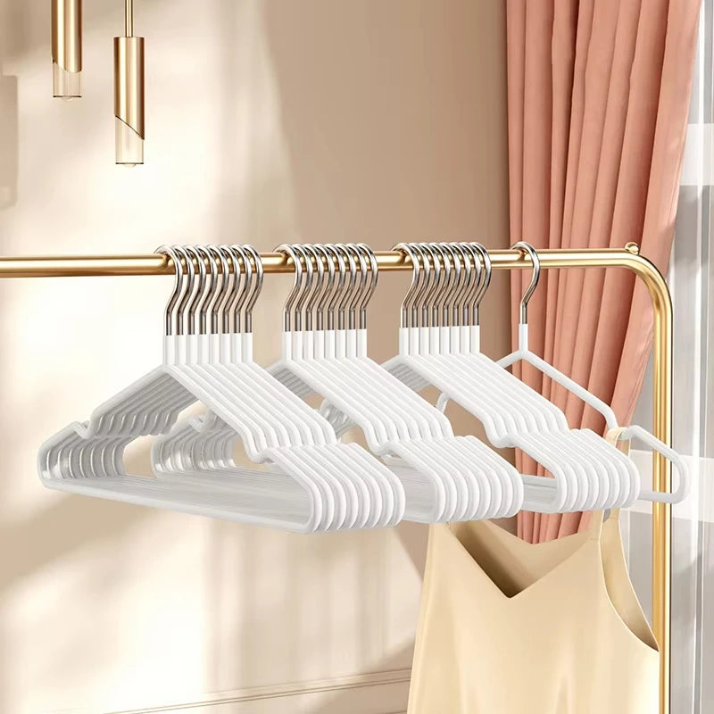 10pcs- Metal Traceless No-slip Clothes Hangers, Durable Strong Clothes Racks, Household Space Saver For Organization Of Bedroom,