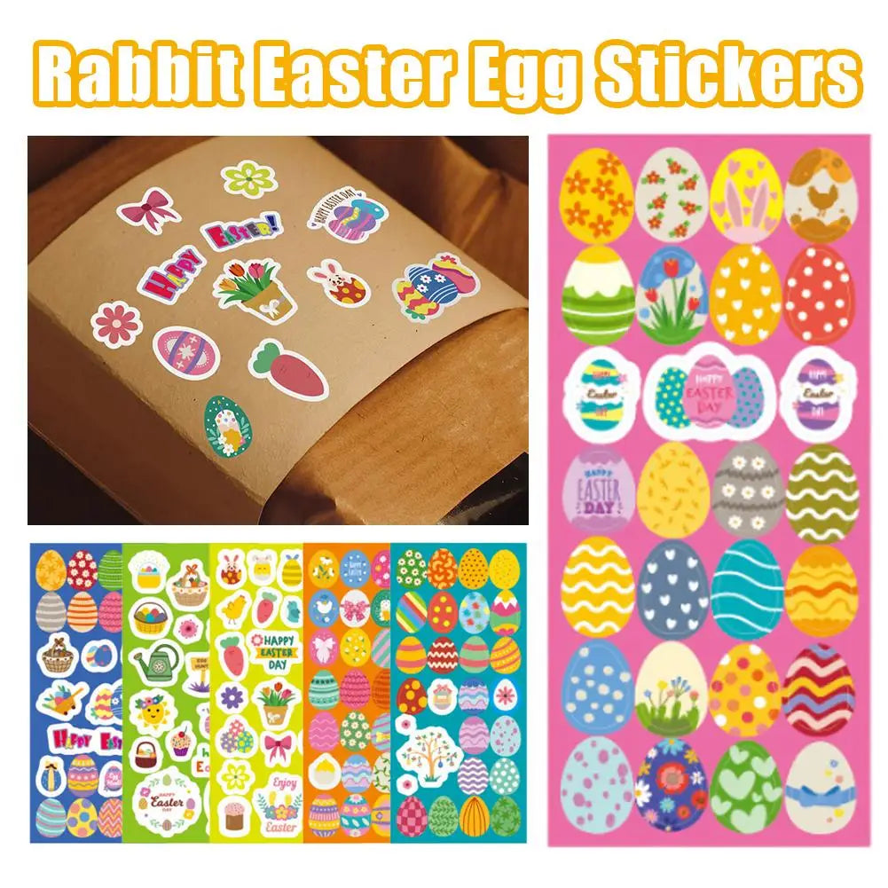 6 Sheets Cartoon Rabbit Easter Egg Stickers Cute Kids DIY Craft Party Favor Scrapbook Diary Album Decor Sticker