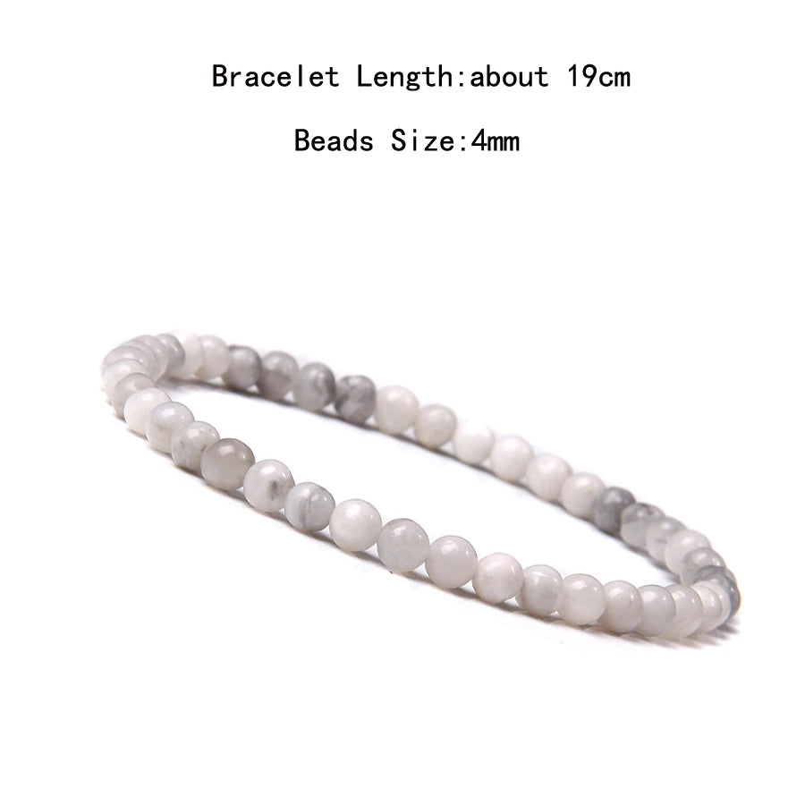 4mm Quartz Agate Bead Natural Stone Beaded Bracelet Lava Rock Tiger Eye Black Onyx Crystal Women Men Yoga Healing Chakra Jewelry