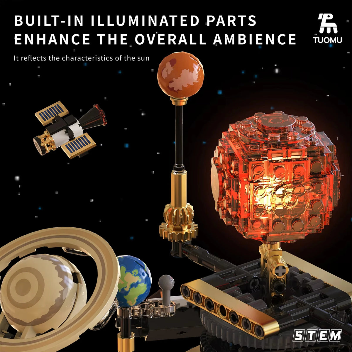 STEM Electric Rotating Universe Electric Solar System Light MOC Building Blocks Sun Earth Model Space Science Education Kid Toy