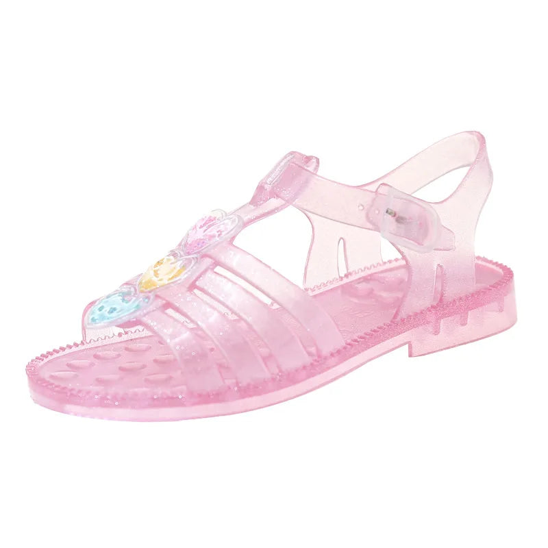 Fashion Girls Jelly Sandals New Summer Children's Shoes Girls Open-toe Crystal Love Shoes Children Baby Princess Beach Sandals