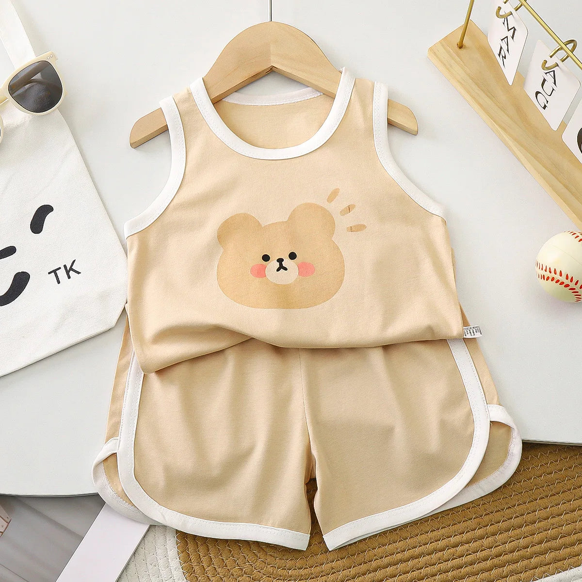 2pcs/set Childrens Vest Shorts Suit Cotton Summer New Clothes Boys Baby Summer Breathable Clothes Kids Girl T-shirt+shorts Pants