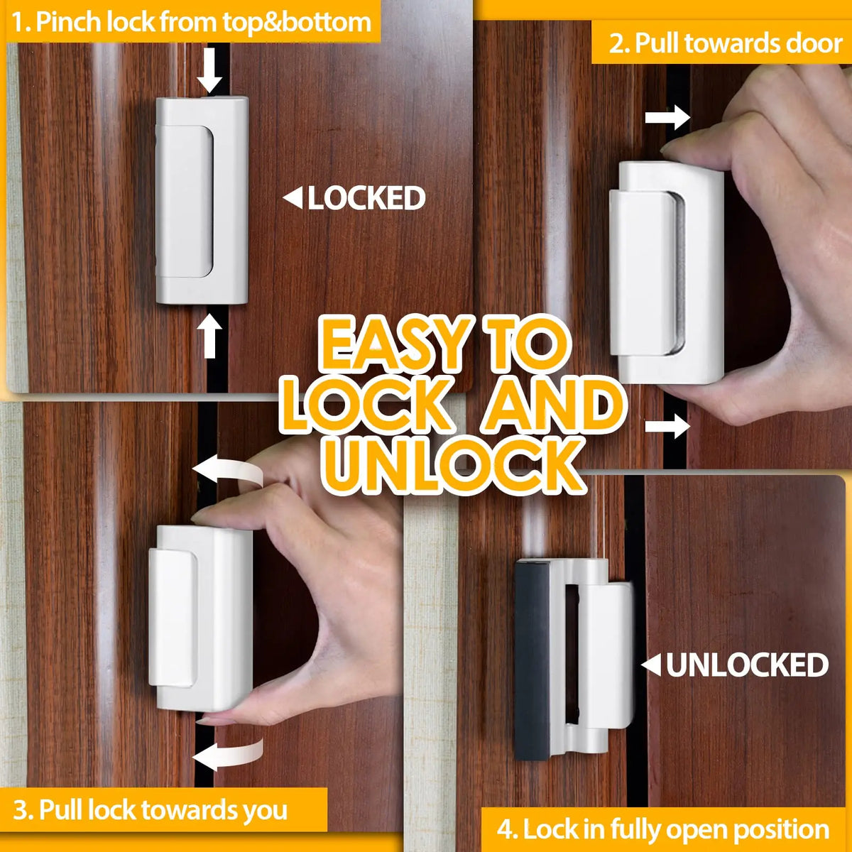 New Home Security Door Lock Aluminum Alloy Anti-theft Door Lock Childproof Door Reinforcement Lock with 3 Inch Stop