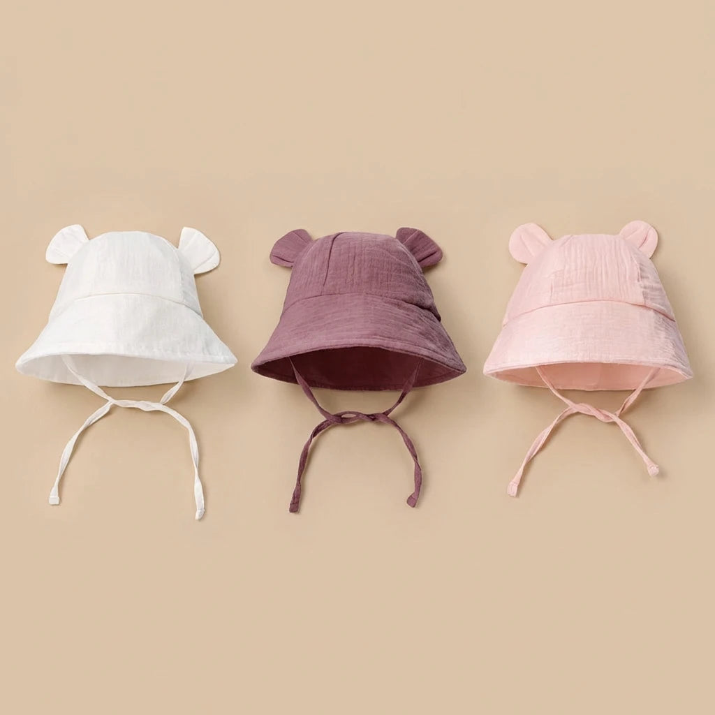 INS Summer Baby Solid Color Gauze Basin Hat New Rabbit Ear Fisherman Hat for Kids Sun Hat
