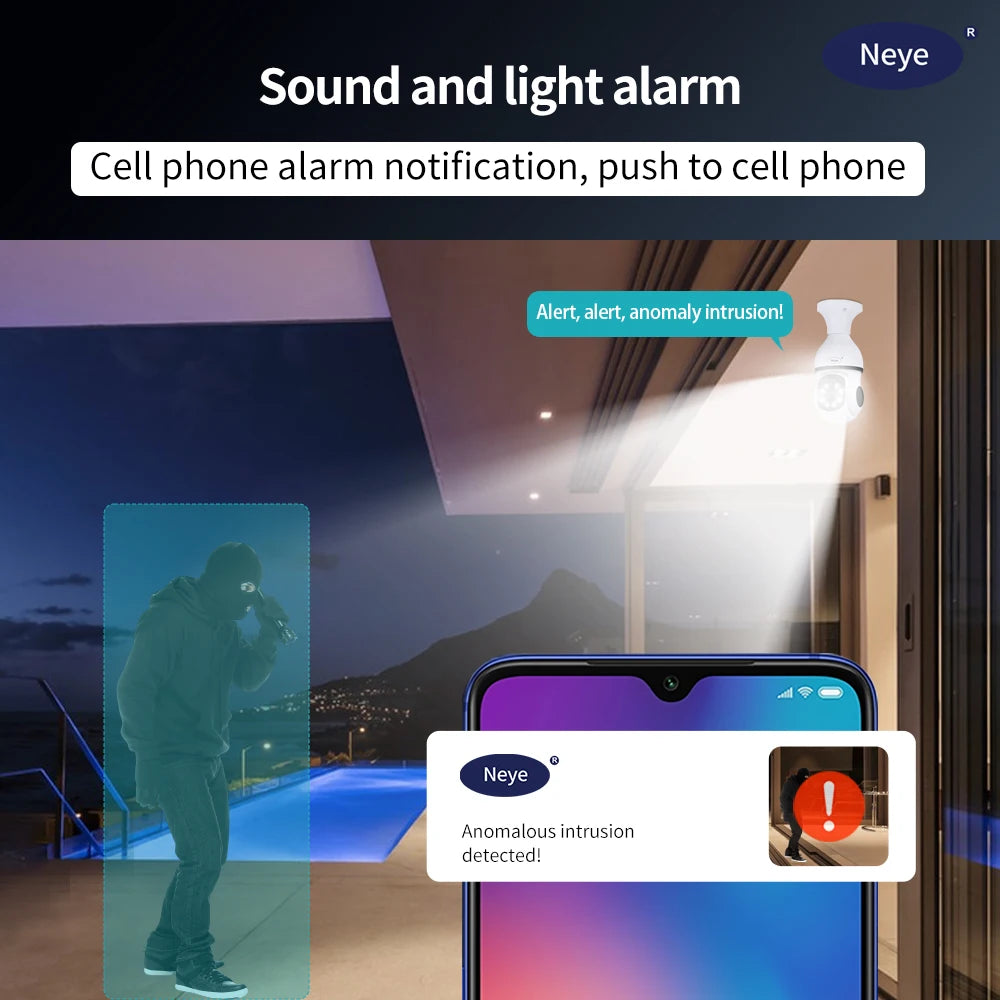 8MP 4K WiFi Home Light Bulb Camera Spotlight E27 Light Bulb Camera 360 degree Panoramic IP Camera Ai Motion Detection Security