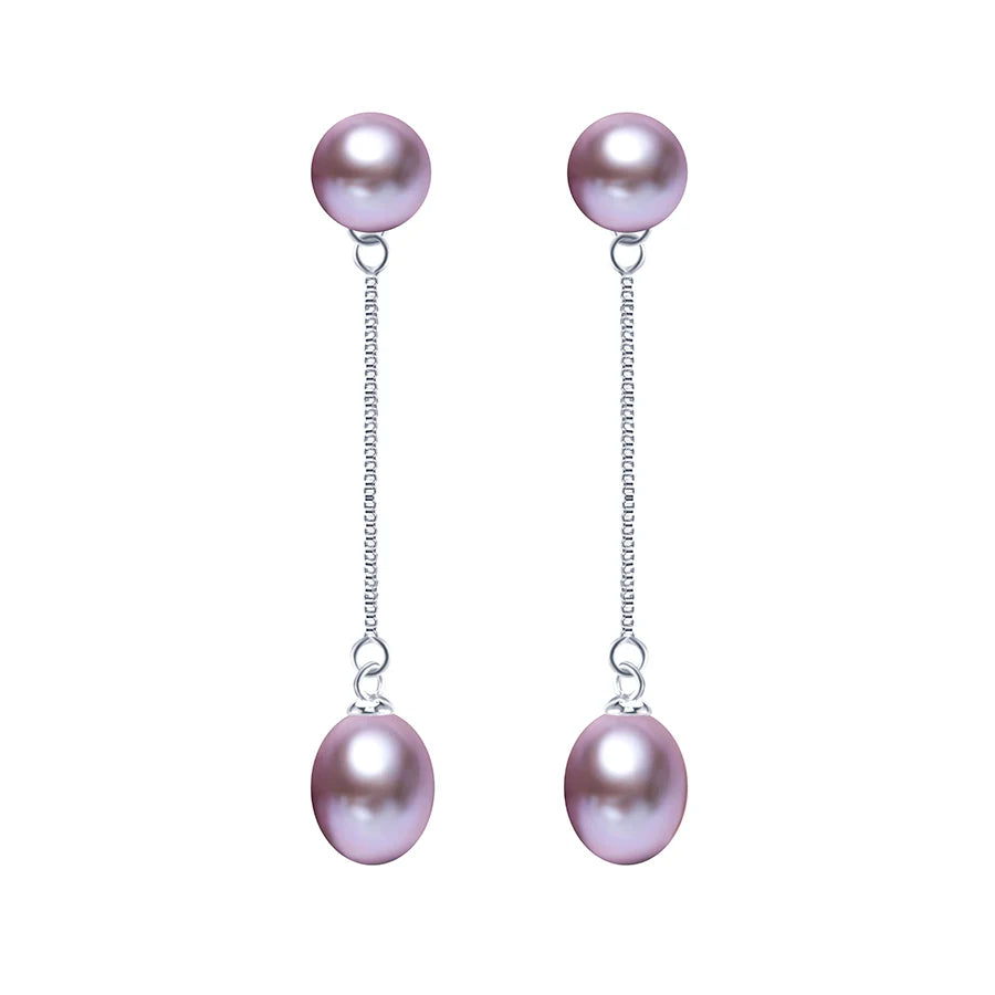 HENGSHENG New Simple 925 Sterling Silver Drop Dangle Earrings Double Natural Freshwater Pearls Fashion Jewelry For Wedding Women