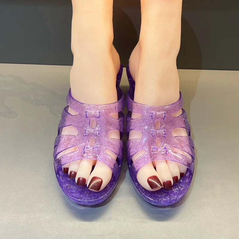 36-40 Women Slippers Summer Wedges Sandals Transparent Crystal Shoes Female Flip Flops Hollow Out Thick-soled Anti-slip Footwear