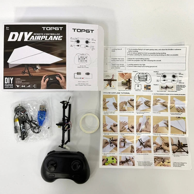 Rc Paper Airplane Kit With Gyro Stabilizer Diy Electric Remote Control Plane Foldable Flying Stem Toys Micro Fixed Wing Drone