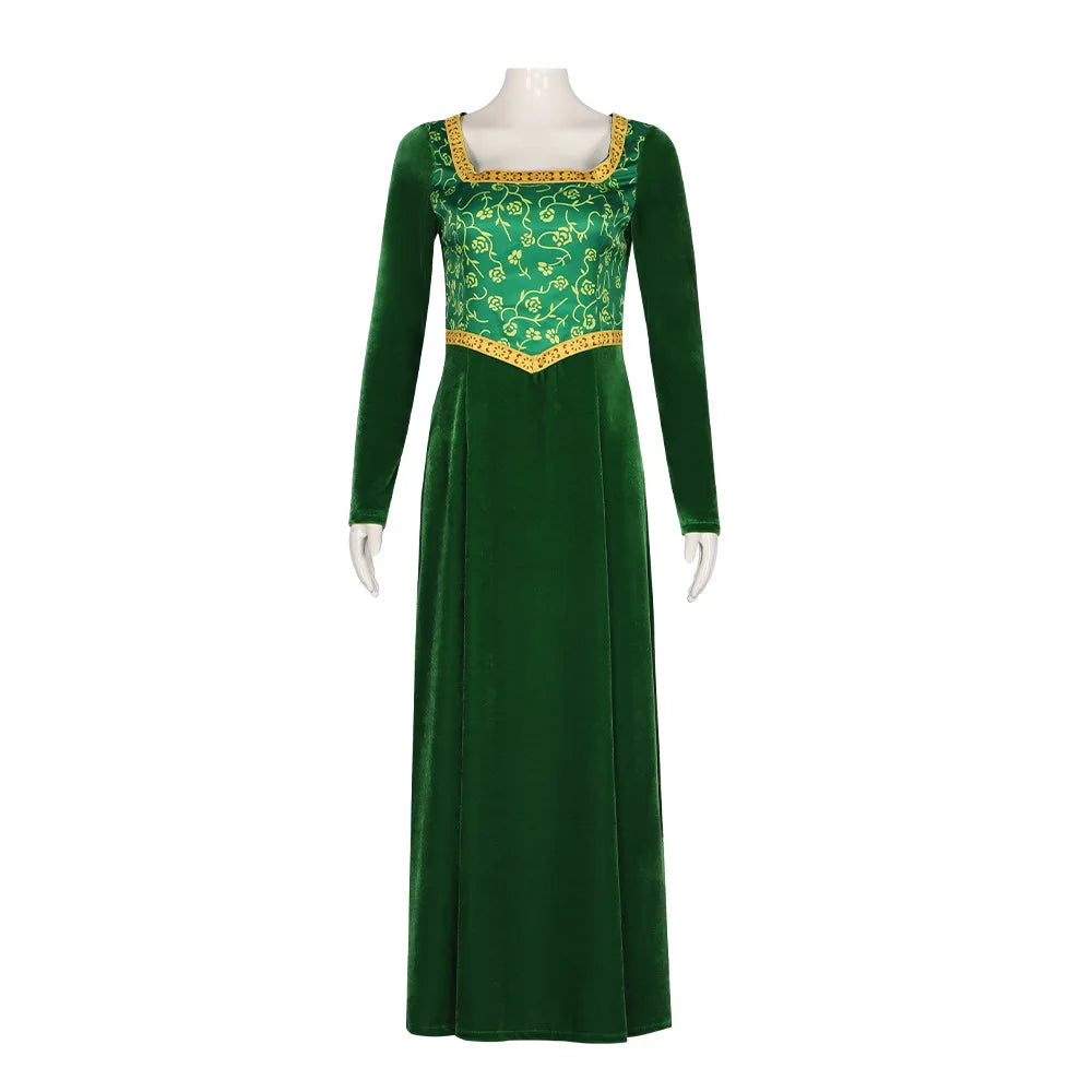 Princess Fiona Cosplay Costume Anime Shrek Wife Green Fiona Cos Dress Wigs Outfit ForLadies Women Long Dress Halloween Headgear