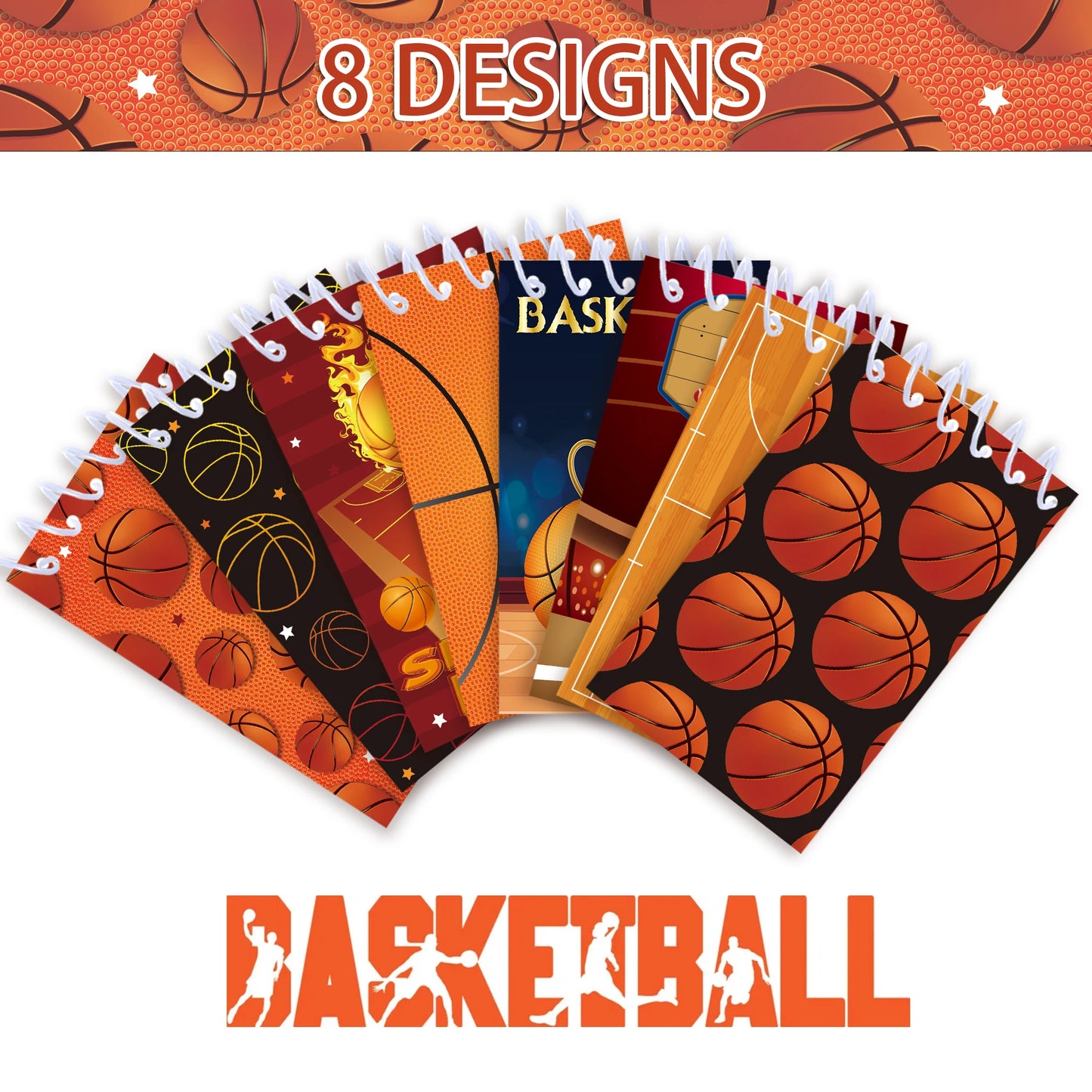 8pcs Basketball Sports Themed Mini Spiral Pocket Notebooks Memo Pad Coil Booklet Notepads For Office Stationery School Diaries