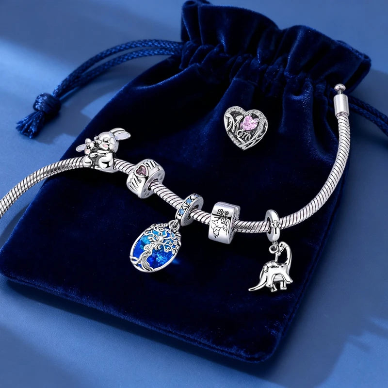 925 Sterling Silver Mother's Day Charms Mother Daughter Heart Animal Elephant Rabbit Pendants Fit Bracelets DIY Jewelry Gift