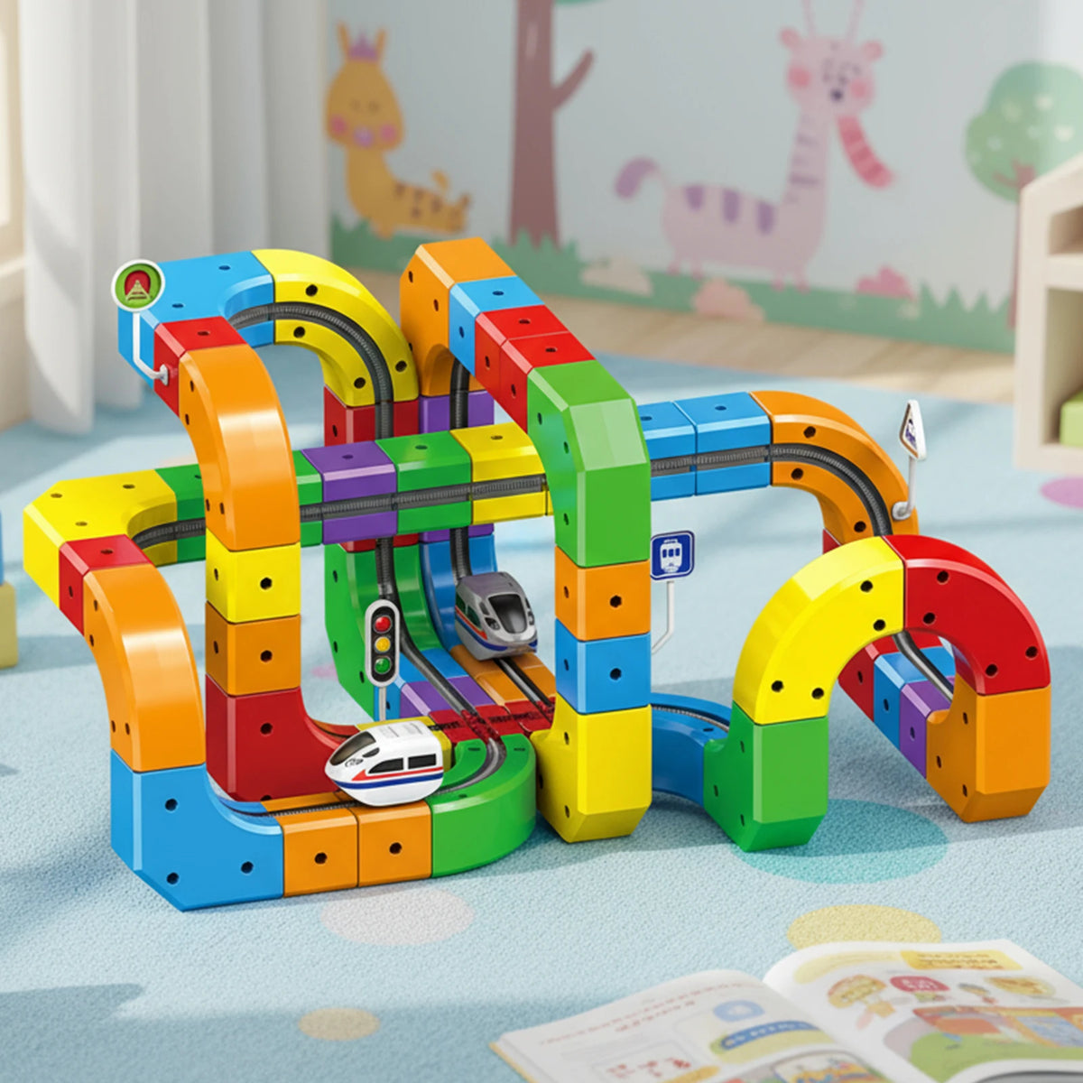 Electric Magnetic Track Set with Anti-Gravity Vehicles 100+ Pieces STEM Building Toys DIY Railway Toy Gift Box For Kids Gift