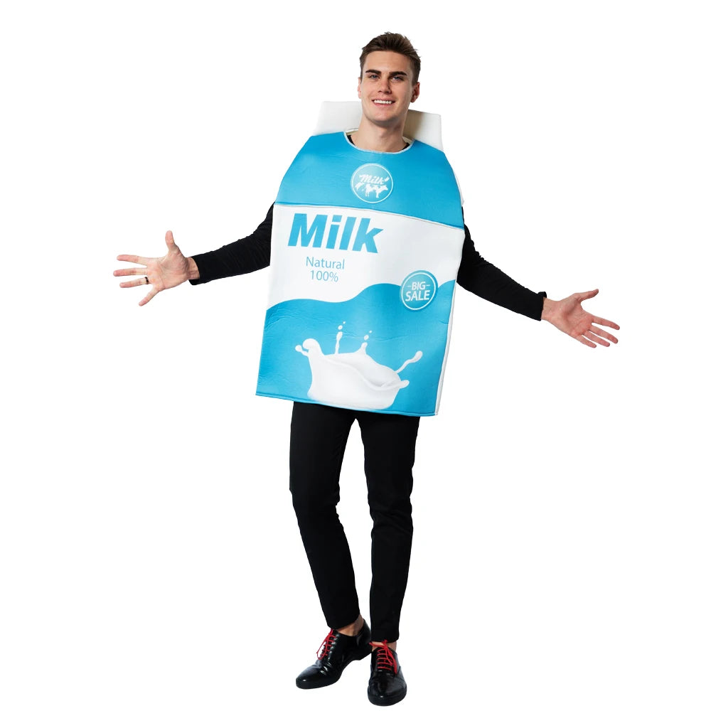 Funny Adult Kids Cookies And Milk Costume Halloween Costume For Couple Men Milk Costume Women Cookies Cosplay Performance Props