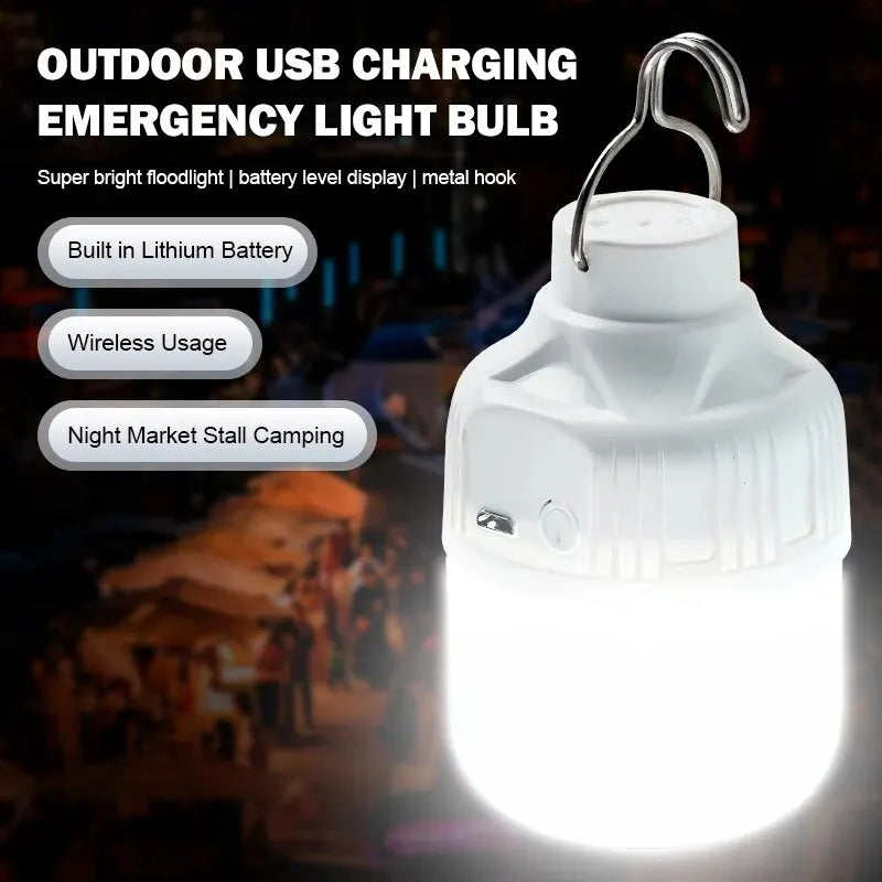 Outdoor USB Rechargeable LED Camping Lantern High Brightness Portable Tent Light with Hook for Hiking Fishing Night Use Travel