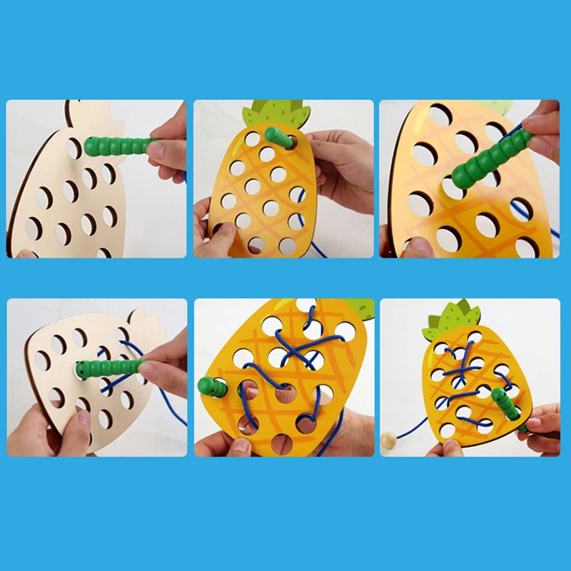Fruits Threading Teaching Toys Wooden Lacing Toy Kids Toddlers Fine Motor Skills Toy Activity Early Educational Toys Boys Girls