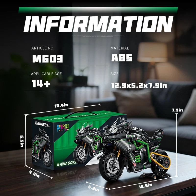 2026 Technical 1:8 Black Motorcycle Building Blocks Set Super Motorbike Model Kit STEM Assembled Toys Gifts 14+ Adult