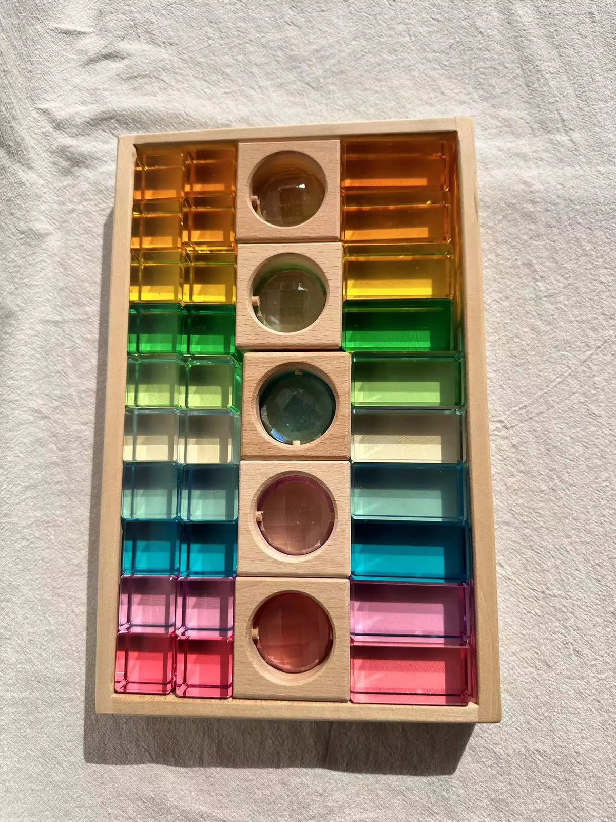 Wooden Montessori Toys See Through Blocks Mixed Acrylic Gems for Kids Open Play