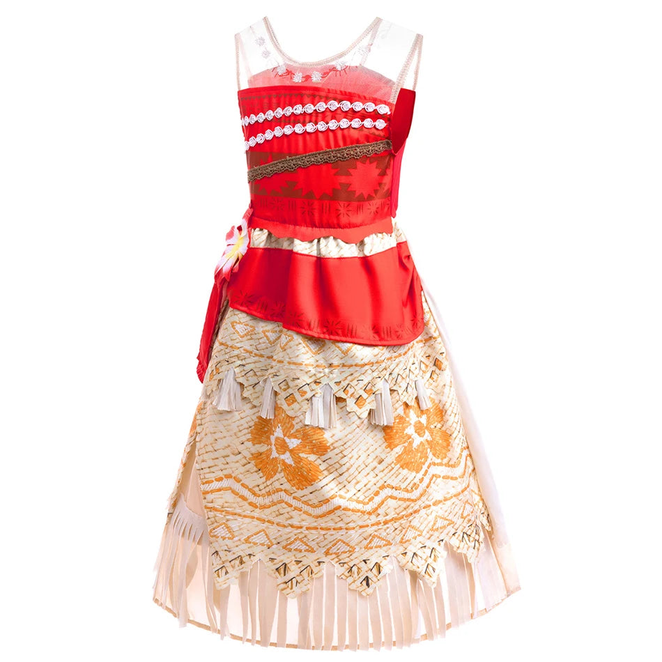 Moana Dress Cosplay Princess Costume Kids Vaiana Print Vestidos Girls Birthday Halloween Carnival Party Outfits Children Clothes