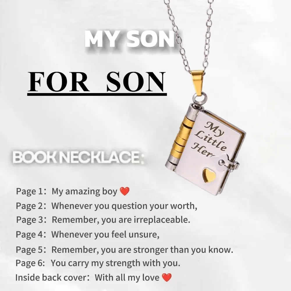 Mother’s Day Gift Best Mom Ever Book Necklace Stainless Steel Engraved Book Locket Necklaces Women Daughter Present for Mom