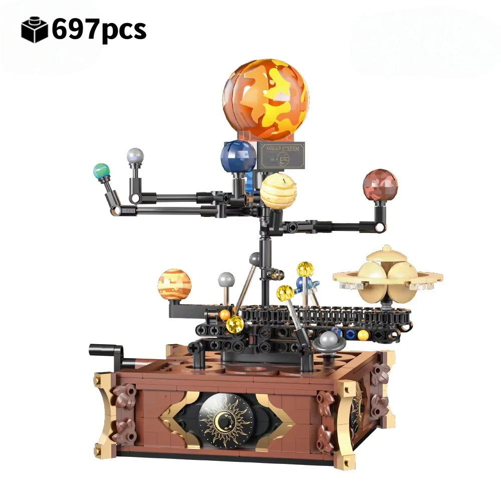 Mini Building Blocks Solar System Model STEM Toys Rotating Sun and Planets DIY Planetarium Projector Science Learning for Kids