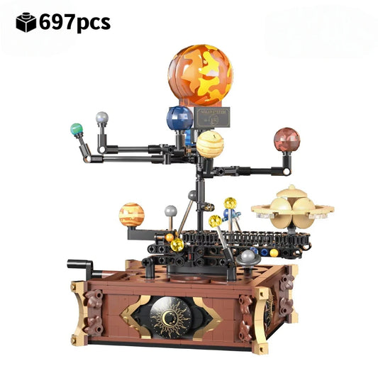 Mini Building Blocks Solar System Model STEM Toys Rotating Sun and Planets DIY Planetarium Projector Science Learning for Kids