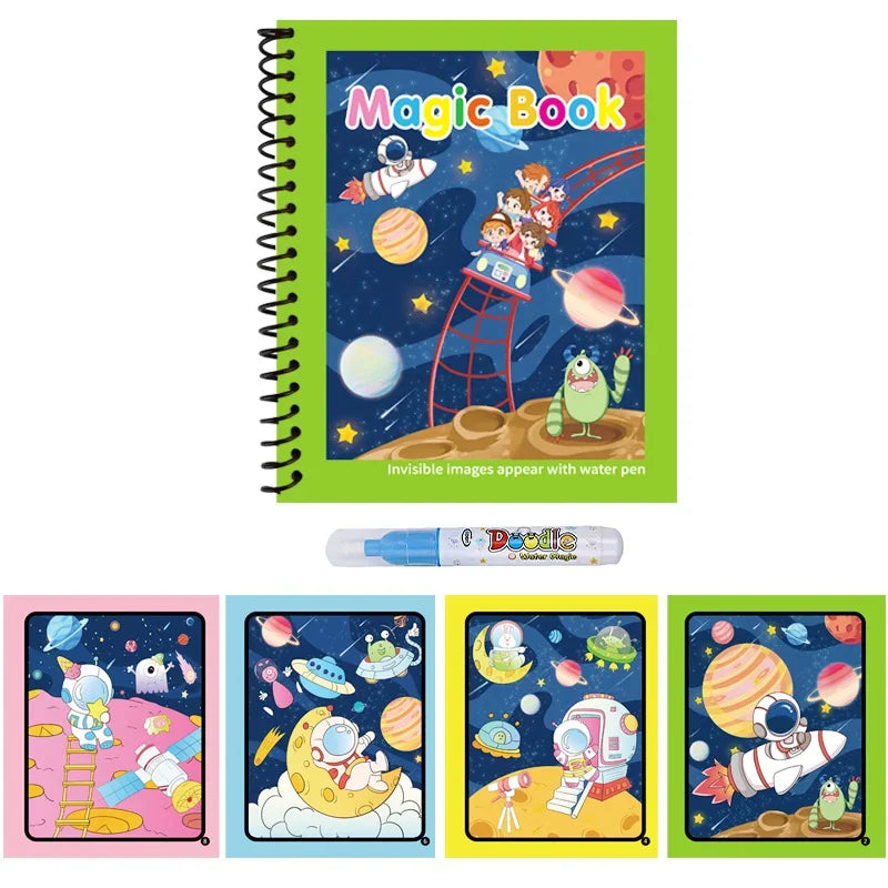 1PC Children's Watercolor Painting Magic Book with Refillable Water Pen for Children Animal Cartoon Painting Book Education Toys