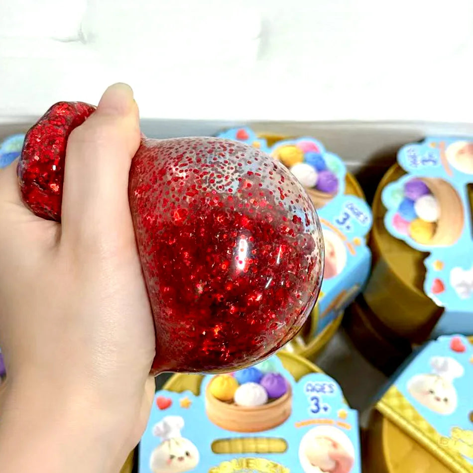 New 1-12pcs Glitter Dumpling Glitter Dumpling Squishy with Box Dumplings Sensory Squeeze Toy for Stress Relief
