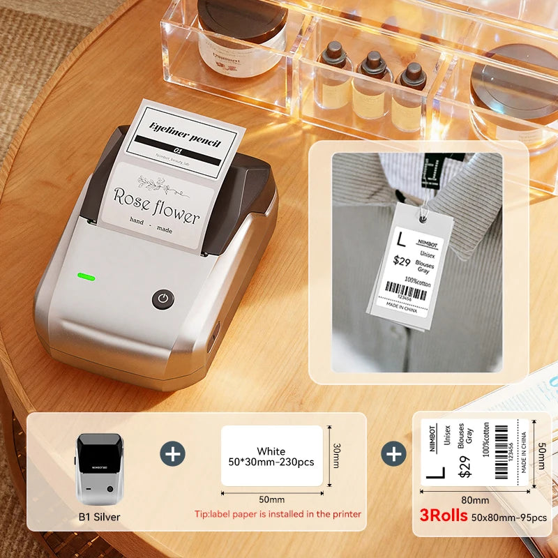 NIIMBOT B1 Portable Thermal Printer With Tapes 2 Inch Adhesive Label Printer Mini Bluetooth Sticker Maker Support Smartphones PC