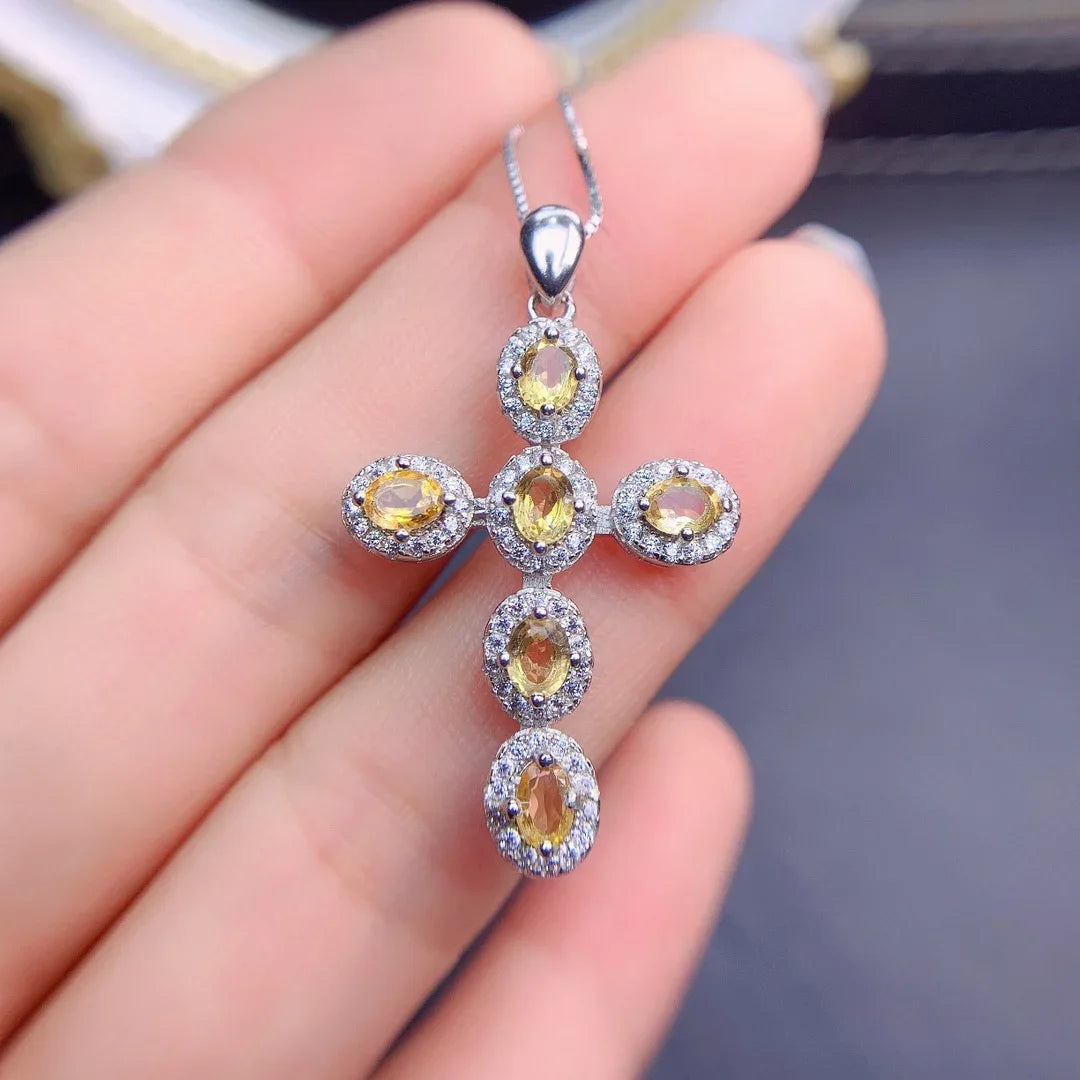 FS 3*4 Natural Ruby/Emerald/Sapphire/Citrine Cross Pendants S925 Sterling Silver Fine Fashion Charm Weddings Jewelry for Women