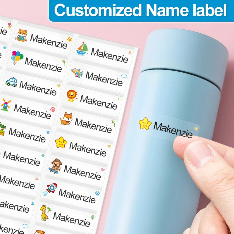 Custom Transparent Waterproof Stickers for Kids - Personalized Name Labels for School, Sports Bottles & DIY Crafts,Multilingual‌