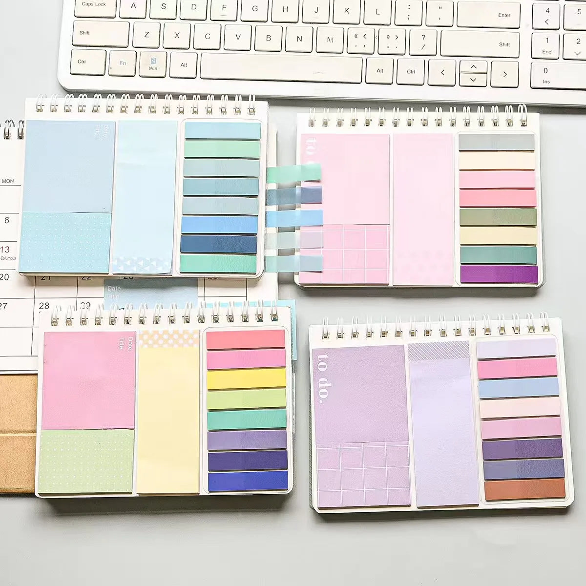 Spiral Notebook Sticky Notes Combo with Index Tabs, Pastel Color Self-Adhesive Memo Pads, To-Do List Notepad for Office, School