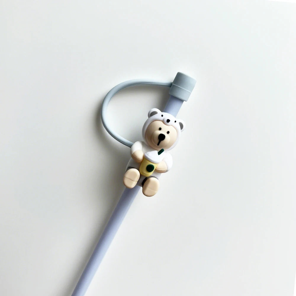 1pc Cute Bear Silicone Straw Cover Dust Plug for 7-8mm Straw Cups Tumblers Drink Lid Cap Creative Straw Toppers Cup Accessories