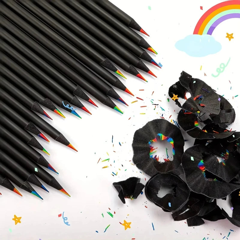 12pcs/Set Kawaii Rainbow Color Pencils for Kids, Concentric Gradient Crayons, Art Painting, Drawing Stationery 3mm 7 Colors