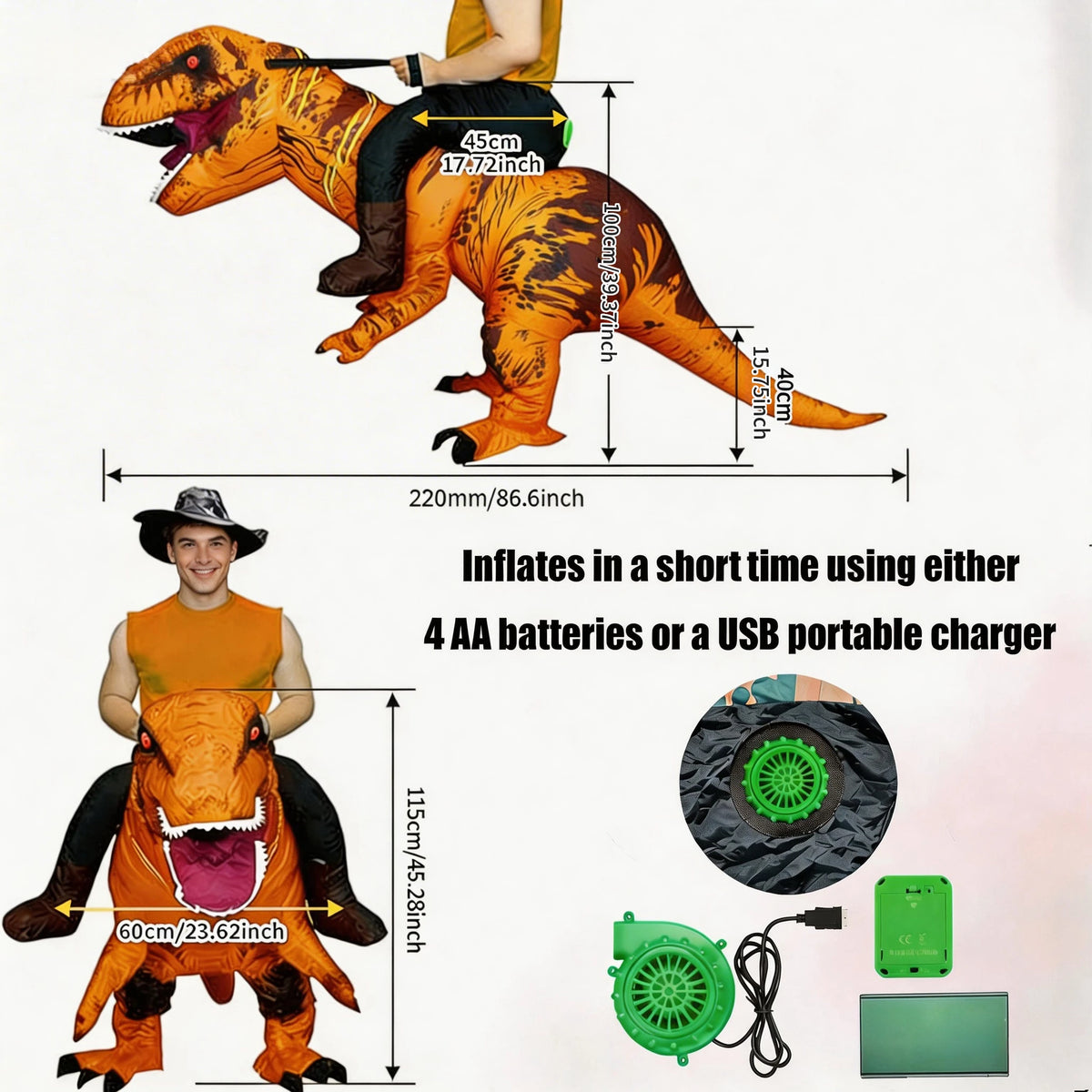 Ride Costume Inflatable Dinosaur T-Rex Halloween Fancy Dress for Adult Costume Dragon Party Outfit Animal Themed Blow Up Cosplay