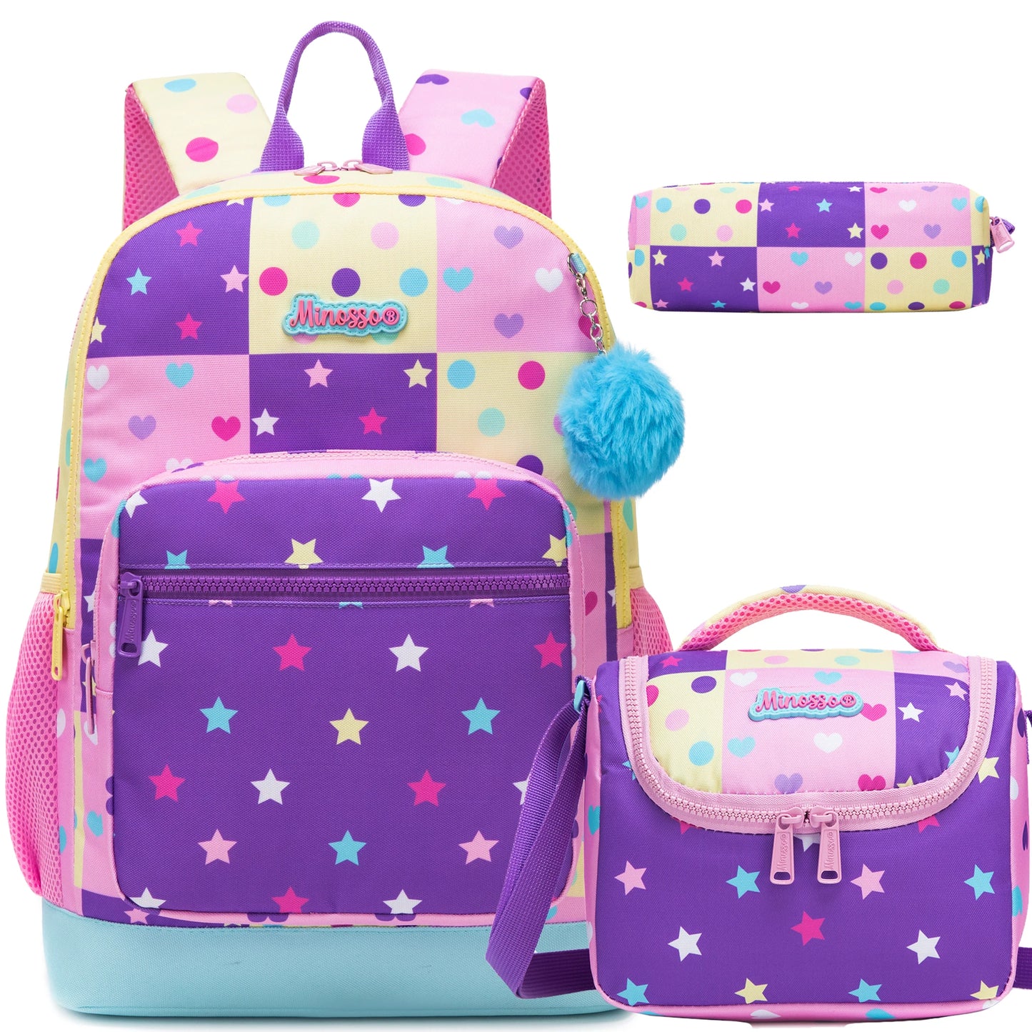 Cute Lightweight School Backpack for Girls 6-8, Kids Bookbag with Insulated Lunch Box, Elementary Daypack for K-3rd Grade