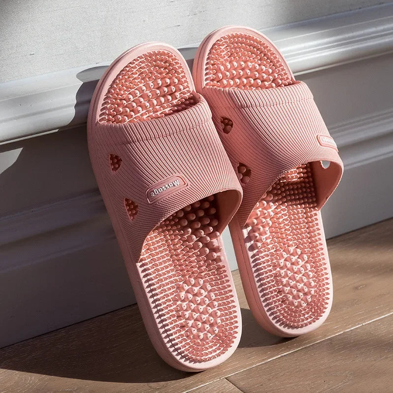 Solid Colour Men's Slippers Bathroom Anti-slip Massage Sandals Women Simple Soft Bottom Health Shoes Zapatillas Casa Hombre