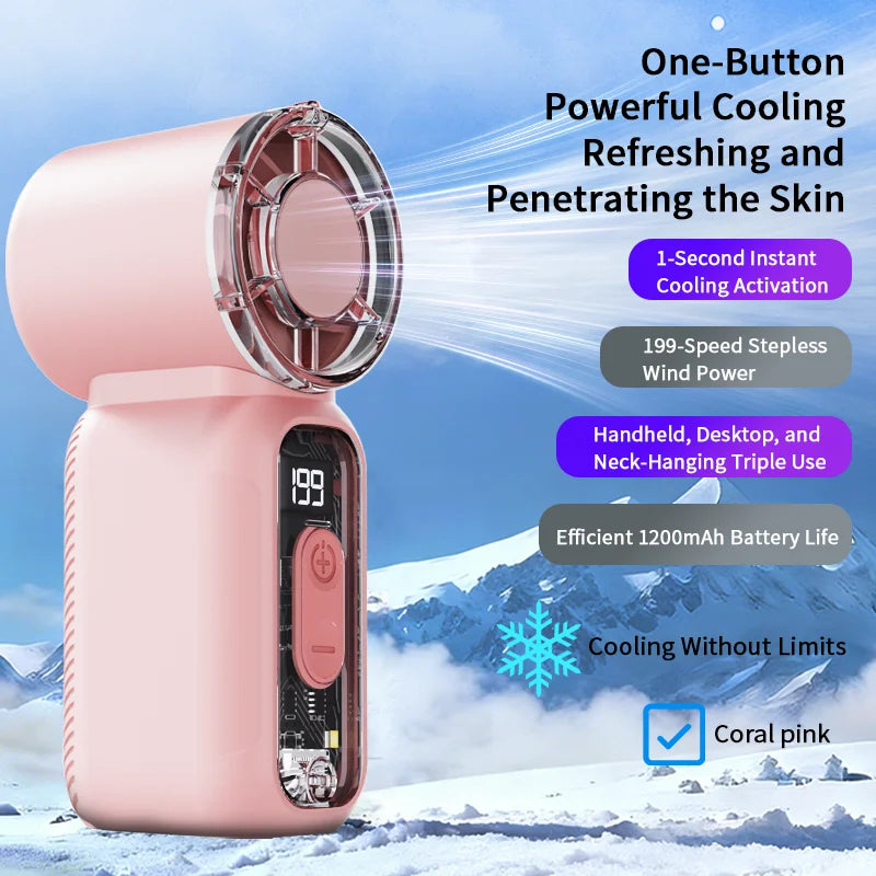 Super Mini Rechargeable Handheld High Speed Fan Powerful Wind Ultra-Quiet Fan Digital Display Pupular Summer Portable Fan